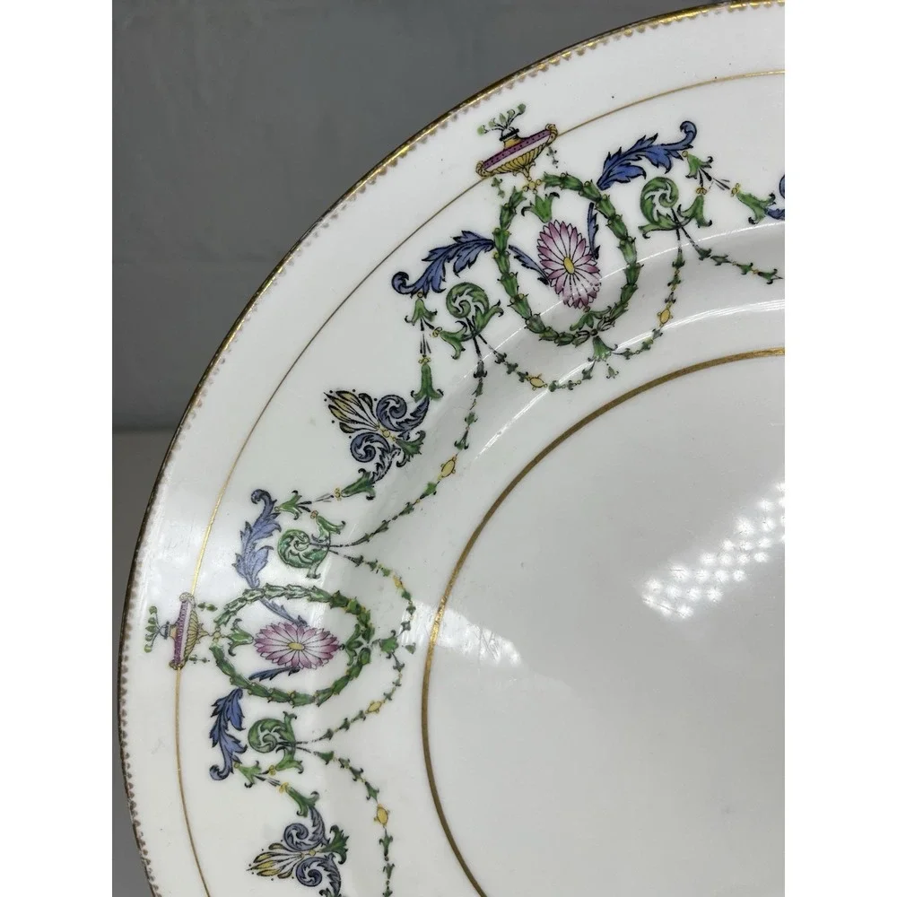 Minton H2581 Chop Plate Charger Garland Urns Floral Gold Pink Blue‎ Green 12.5